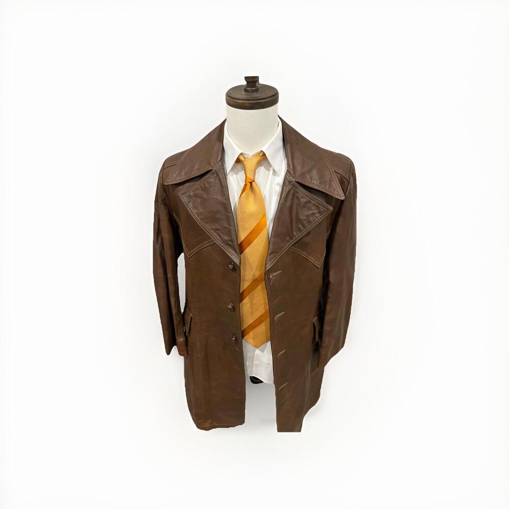 VTG 1970s ROBERT LEWIS BROWN LEATHER DUSTER JACKET COAT 40R GOOD COND!